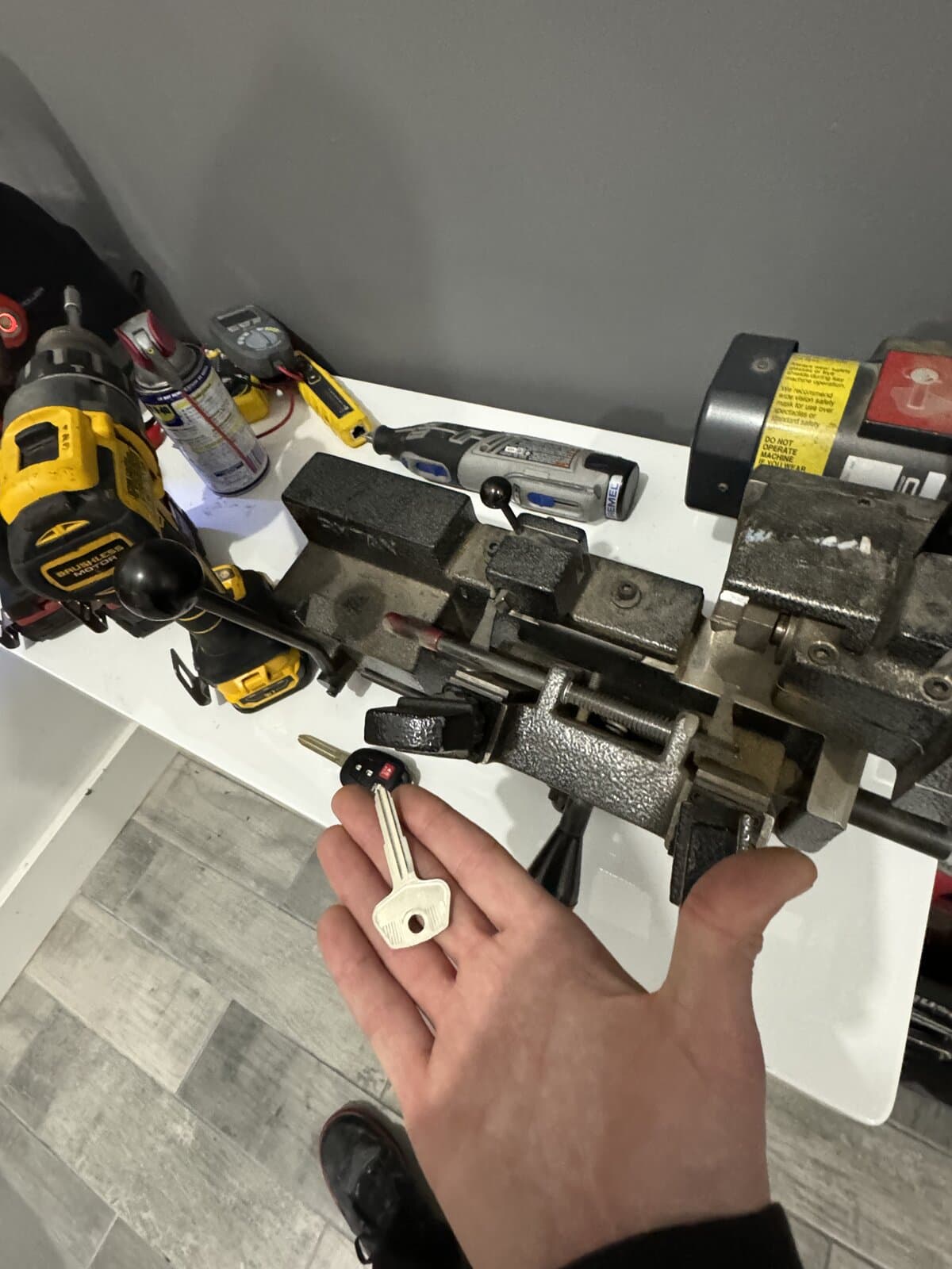 Keys cut to code on the bench
